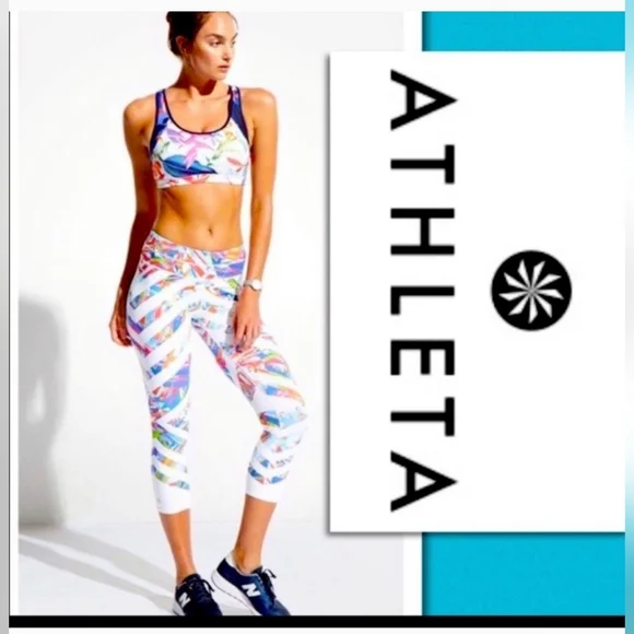 Athleta Women's Kaleidoscope Sonar Capri Cropped Legging Tight White Multi Color - Picture 1 of 11
